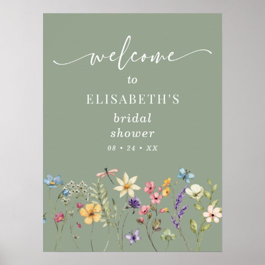 Wildflower Sage Green Vrijgezellenfeest Welkom Pos Poster (Voorkant)