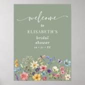 Wildflower Sage Green Vrijgezellenfeest Welkom Pos Poster (Voorkant)