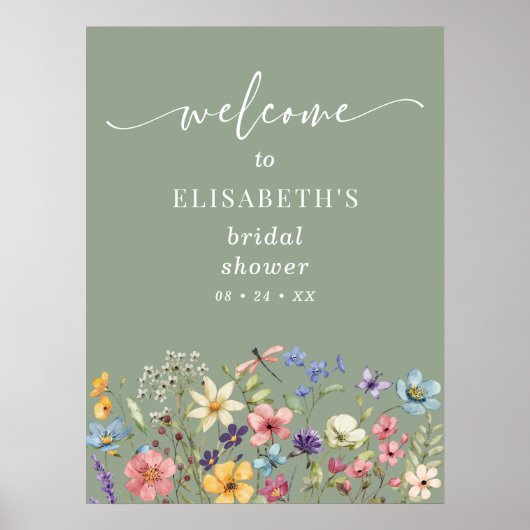 Wildflower Sage Green Vrijgezellenfeest Welkom Pos Poster (Voorkant)