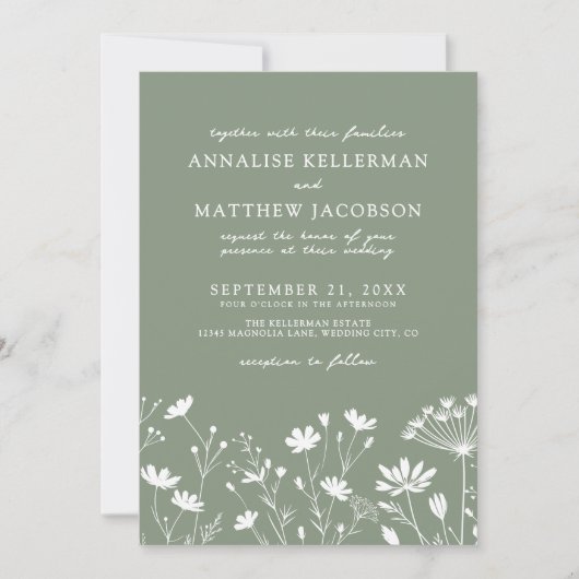 Wildflower Sage Green Wedding Kaart (Voorkant)