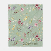 Wildflower Sage Groen Aangepaste Naam Bruidsmeisje Fleece Deken (Voorkant)