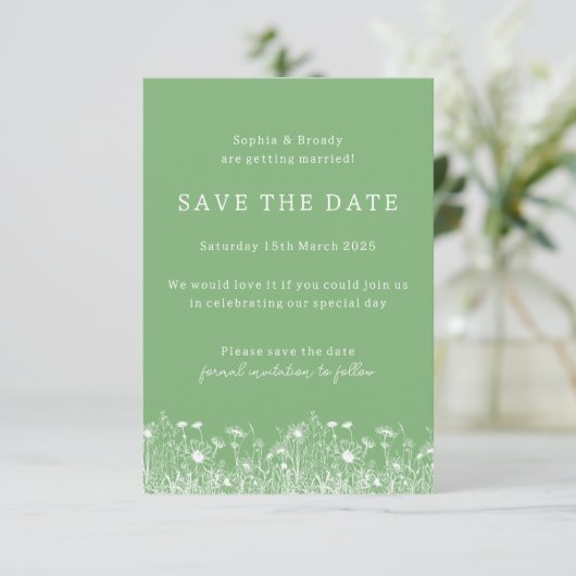 Wildflower Sage Groen Sla de datum op Save The Date (Staand voorkant)