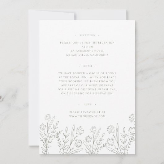 Wildflower Sage Groen Voor & Achterbruiloft Kaart (Achterkant)