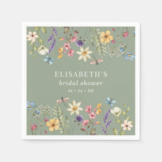 Wildflower Sage Groene Vrijgezellenfeest Papier se Servet (Voorkant)