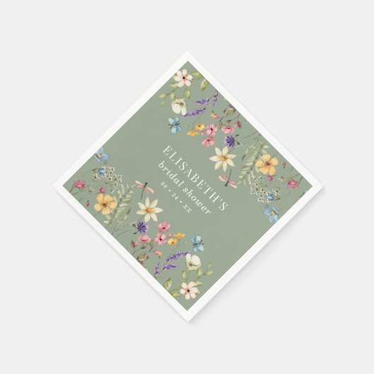 Wildflower Sage Groene Vrijgezellenfeest Papier se Servet (Hoek)