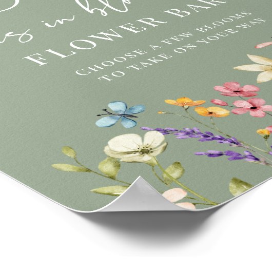 Wildflower Sage Vrijgezellenfeest Flower Bar Sign Poster (Hoek)