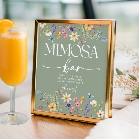 Wildflower Sage Vrijgezellenfeest Mimosa Bar Sign Poster