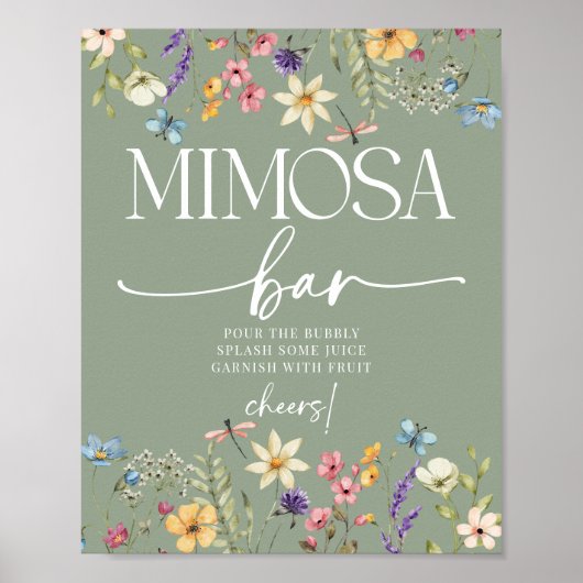 Wildflower Sage Vrijgezellenfeest Mimosa Bar Sign Poster (Voorkant)