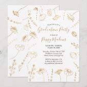 Wildflower Schets Gouden Bloemen Afstudeerfeest Kaart (Voorkant / Achterkant)