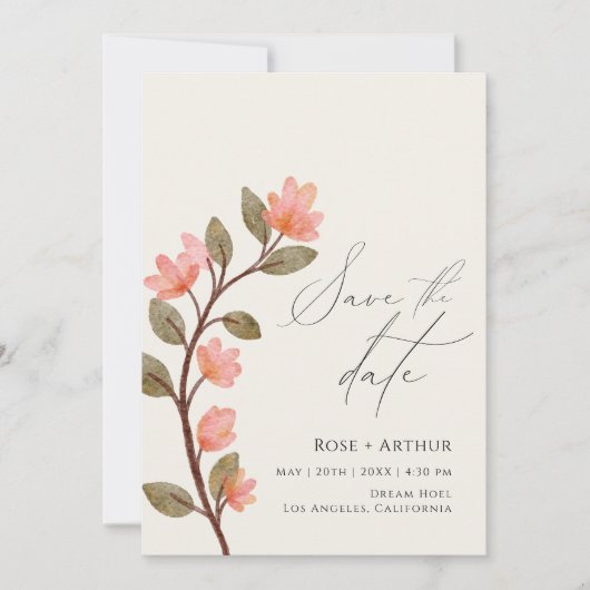 Wildflower Script Bewaar De Datum Kaart (Voorkant)