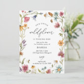 Wildflower Script Floral Boho Meisje 1e Verjaardag Kaart (Staand voorkant)