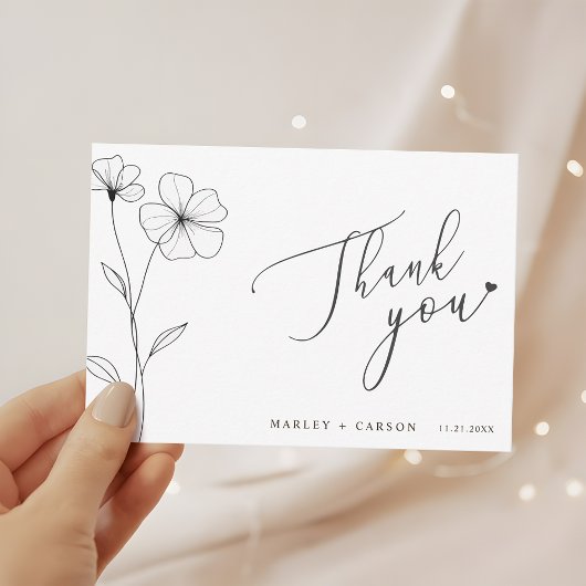 Wildflower Script Heart Romantic Wedding Bedankkaart