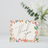 Wildflower Script Huwelijks Dankkaartje Briefkaart (Staand voorkant)
