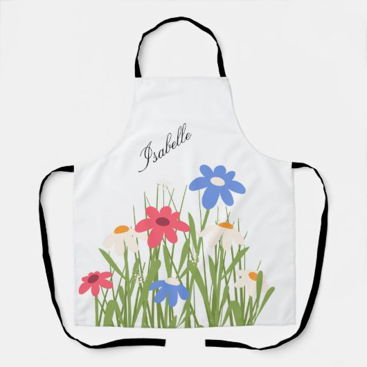 Wildflower Script Naam Bloemrijke Tuin Kunst Schort (Voorkant)