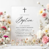 Wildflower Script Neutraal beige doop Acryl Uitnodigingen