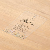 Wildflower Script Neutraal beige doop Acryl Uitnodigingen (Laagn)