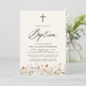 Wildflower Script Neutraal beige doop Kaart (Staand voorkant)