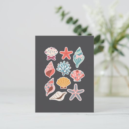Wildflower Seashell Clam Summer Vibes Floral Beach Briefkaart (Staand voorkant)
