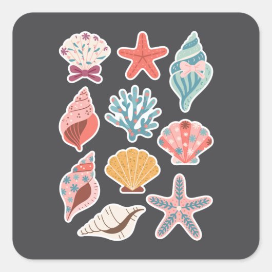 Wildflower Seashell Clam Summer Vibes Floral Beach Vierkante Sticker (Voorkant)