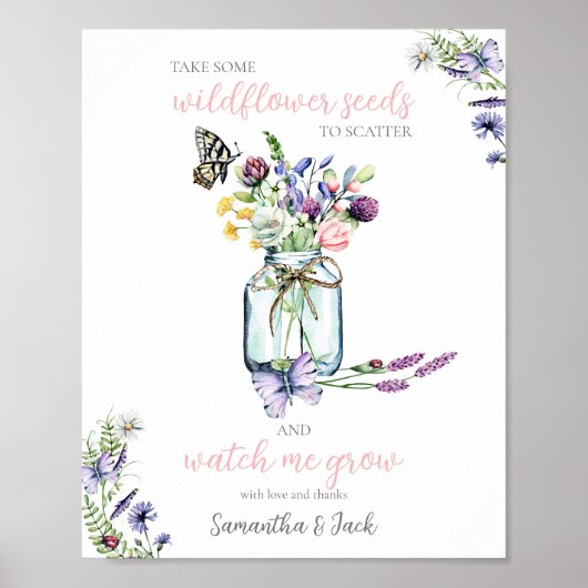 Wildflower Seed Station Vlinder Mason Jar Poster (Voorkant)