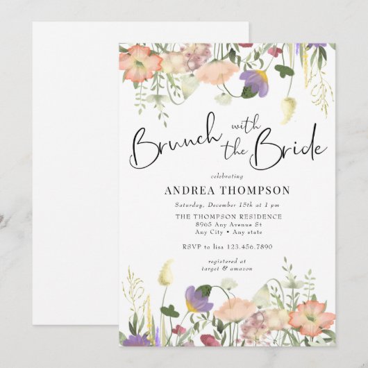 Wildflower Shower | Bruidsbrunch Kaart (Voorkant / Achterkant)