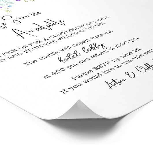 Wildflower Shuttle Service Sign Sjabloon Poster (Hoek)