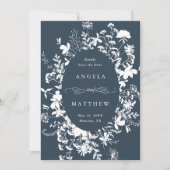 Wildflower Silhouet Bruiloft Marine Foto Save The Date (Voorkant)