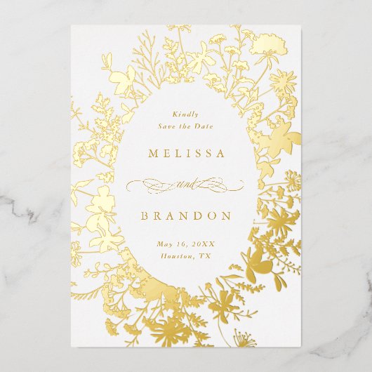 Wildflower Silhouet Bruiloft Save the Date Foto Folie Uitnodiging (Voorkant)