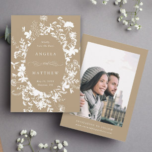 Wildflower Silhouet Bruiloft Tan Foto Save The Date