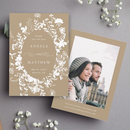 Wildflower Silhouet Bruiloft Tan Foto Save The Date