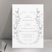 Wildflower Silhouet Krans Bruiloft Grijs & Wit Kaart