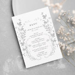 Wildflower Silhouet Krans Bruiloft Grijs & Wit Menu<br><div class="desc">Dit elegante huwelijksmenu heeft een silhouet van wilde bloemen als krans en initialen op de achterkant. Voor meer geavanceerde aanpassing van dit ontwerp,  klikt u op de BLUE DESIGN TOOL BUTTON hierboven! Overeenkomende objecten zijn ook beschikbaar.</div>