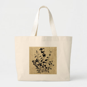 Wildflower Silhouette Burlap Grote Tote Bag