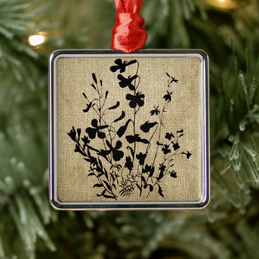 Wildflower Silhouette Burlap Metalen Ornament (Boom)