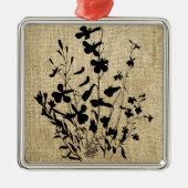Wildflower Silhouette Burlap Metalen Ornament (Voorkant)
