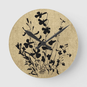 Wildflower Silhouette Burlap Ronde Klok
