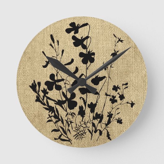 Wildflower Silhouette Burlap Ronde Klok (Voorkant)