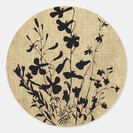 Wildflower Silhouette Burlap Ronde Sticker (Voorkant)