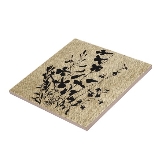 Wildflower Silhouette Burlap Tegeltje (Zijkant)
