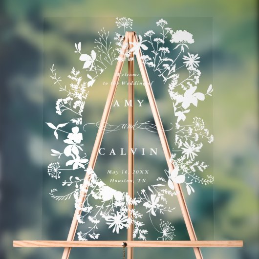 Wildflower Silhouette Lijst bruiloft Welkom Acryl Bord (Neutraal)