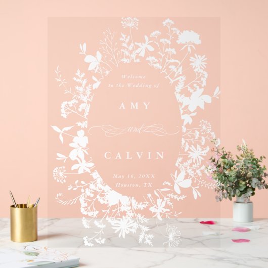 Wildflower Silhouette Lijst bruiloft Welkom Acryl Bord (Huwelijk)