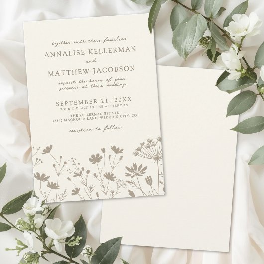 Wildflower Simple Minimalist Floral Wedding Kaart