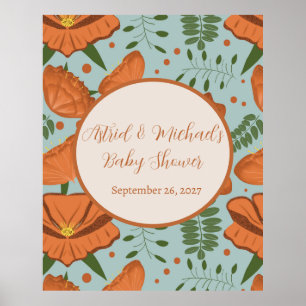Wildflower Sinaasappel klaproos Baby shower Poster