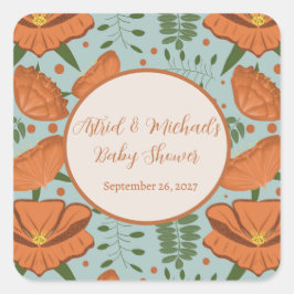 Wildflower Sinaasappel klaproos Baby shower Vierkante Sticker