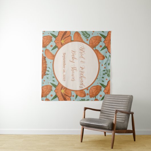 Wildflower Sinaasappel klaproos Baby shower Wandkleed (In Situ (horizontaal))