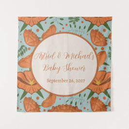 Wildflower Sinaasappel klaproos Baby shower Wandkleed