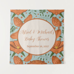 Wildflower Sinaasappel klaproos Baby shower Wandkleed