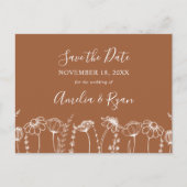 Wildflower Sketch Burnt Sinaasappel Save the Date Aankondigingskaart (Voorkant)