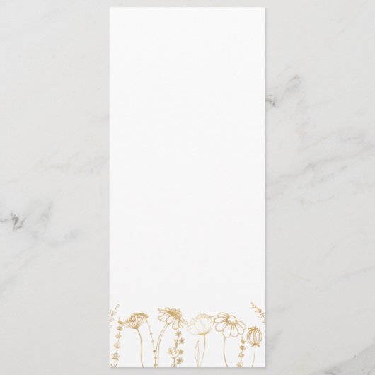 Wildflower Sketch Floral Gold White Wedding Menu (Achterkant)