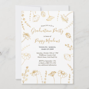 Wildflower Sketch Gouden Bloemen Afstudeerfeest Kaart